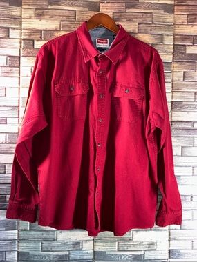 EUC Wrangler Red Long-Sleeve Button-Down Work Shirt XL